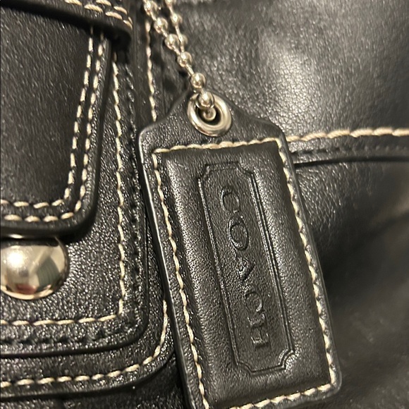 Coach Black Leather Tote with Silver Accents - Picture 3 of 9